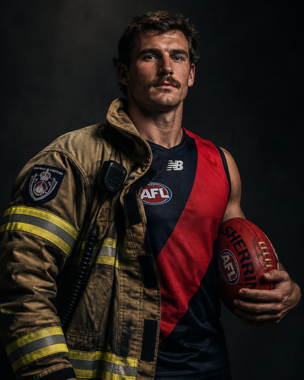 Firefighter footballer portrait